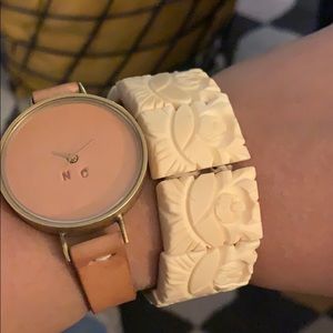 Vintage Hand Carved Bovine Bone Panel Bracelet